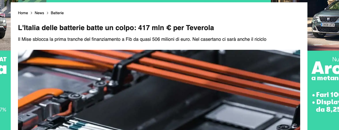 L’Italia delle batterie batte un colpo: 417 mln € per Teverola