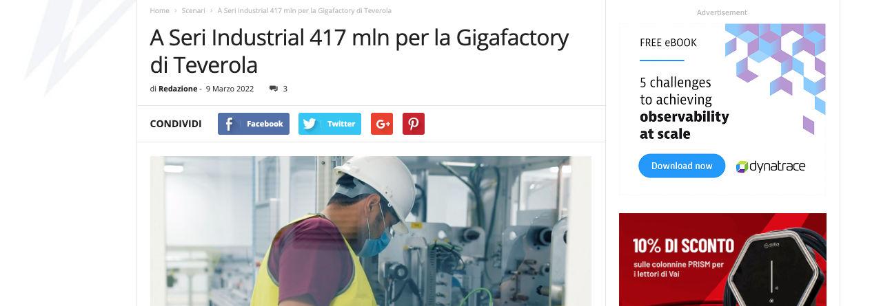 A Seri Industrial 417 mln per la Gigafactory di Teverola